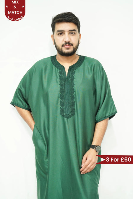 Green Moroccan Short Sleeve Gandoura - almanaar Islamic Store