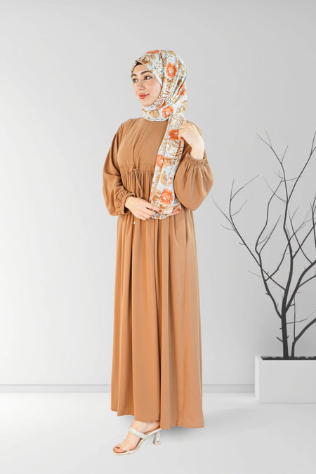 Long Summer Dress with Belt Caramel | Almanaar Islamic Store