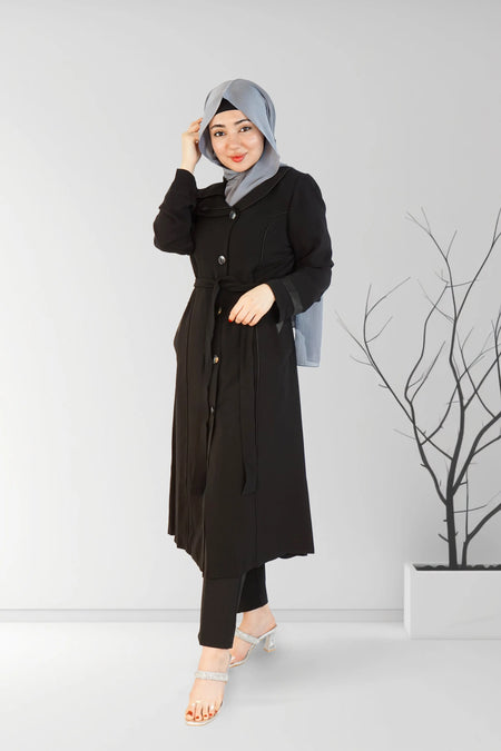 Stylish Striped Short Coat Black | Almanaar Islamic Store