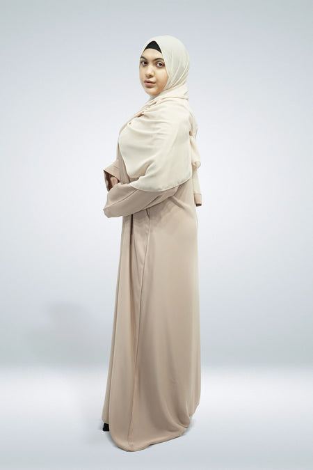 Full open Button Abaya Beige - almanaar Islamic Store