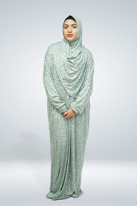 One Piece Jersey Material Printed Prayer Dress Mint - almanaar Islamic Store