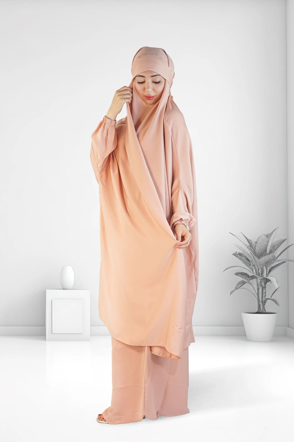 Premium Two Piece Jilbab Set Light Pink almanaar Islamic Store