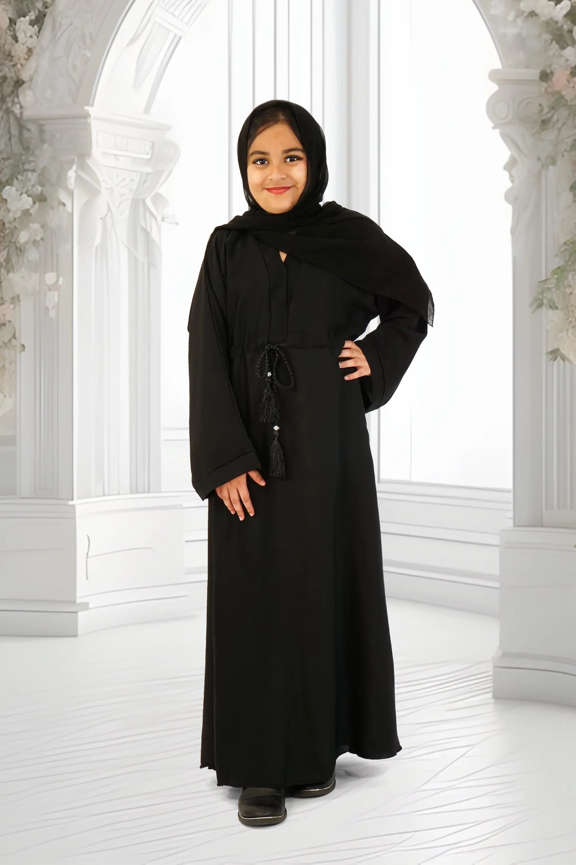 Girls Umbrella Belt Abaya Black almanaar Islamic Store