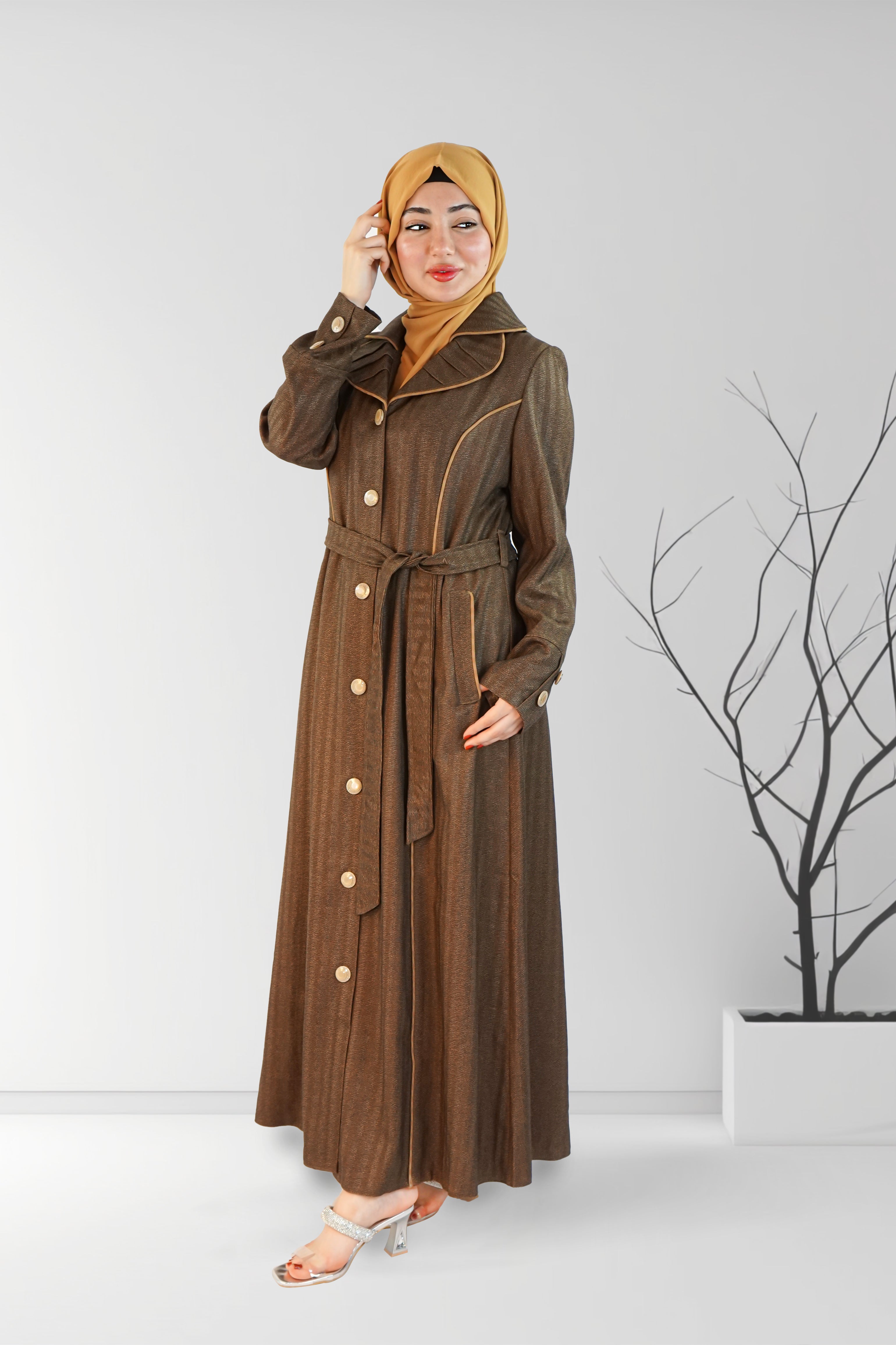 Long Winter Coat with belt | Almanaar Islamic Store