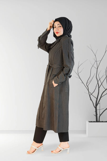 Stylish Striped Short Coat Dark Grey | Almanaar Islamic Store