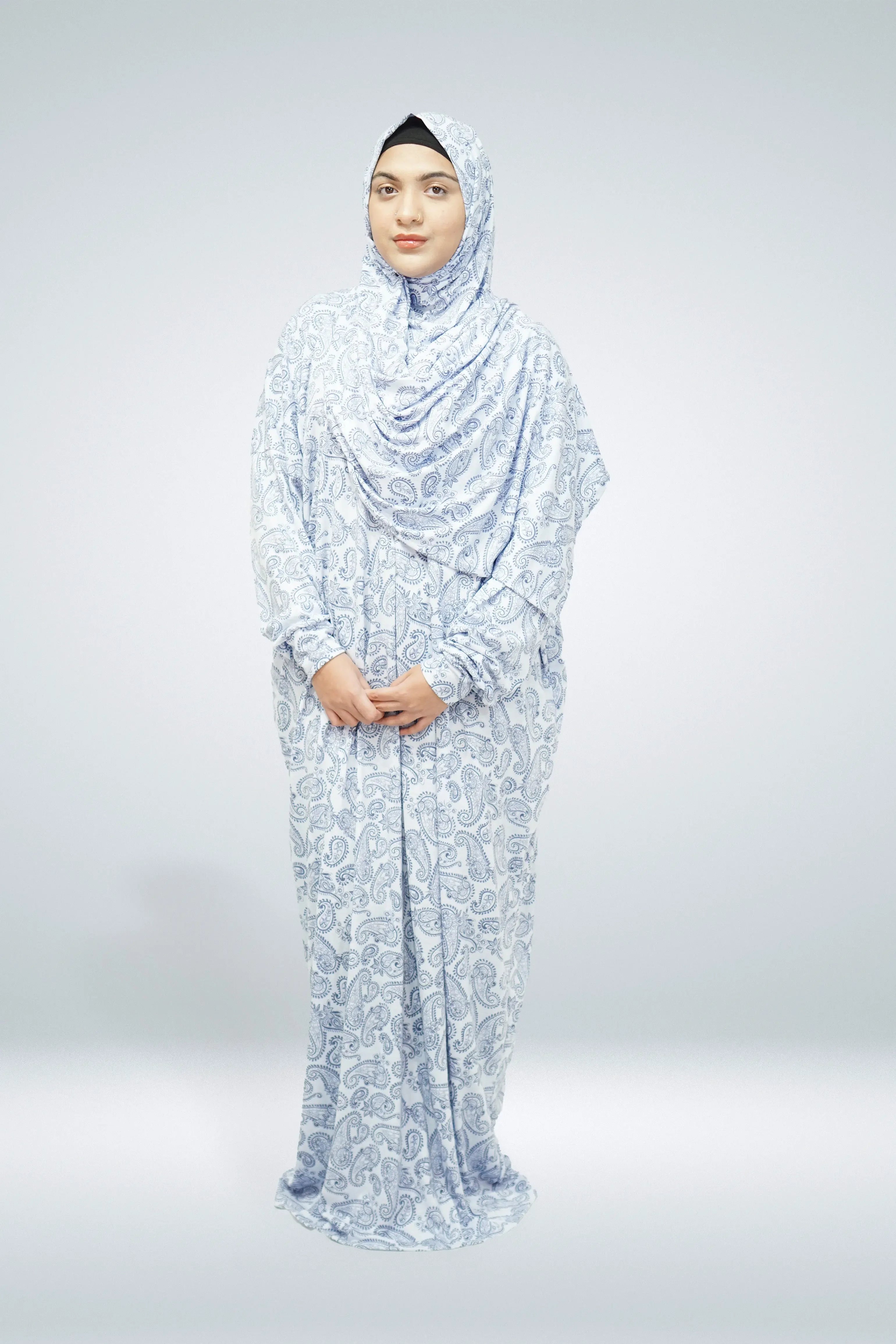 One Piece Jersey Material Printed Prayer Dress - almanaar Islamic Store