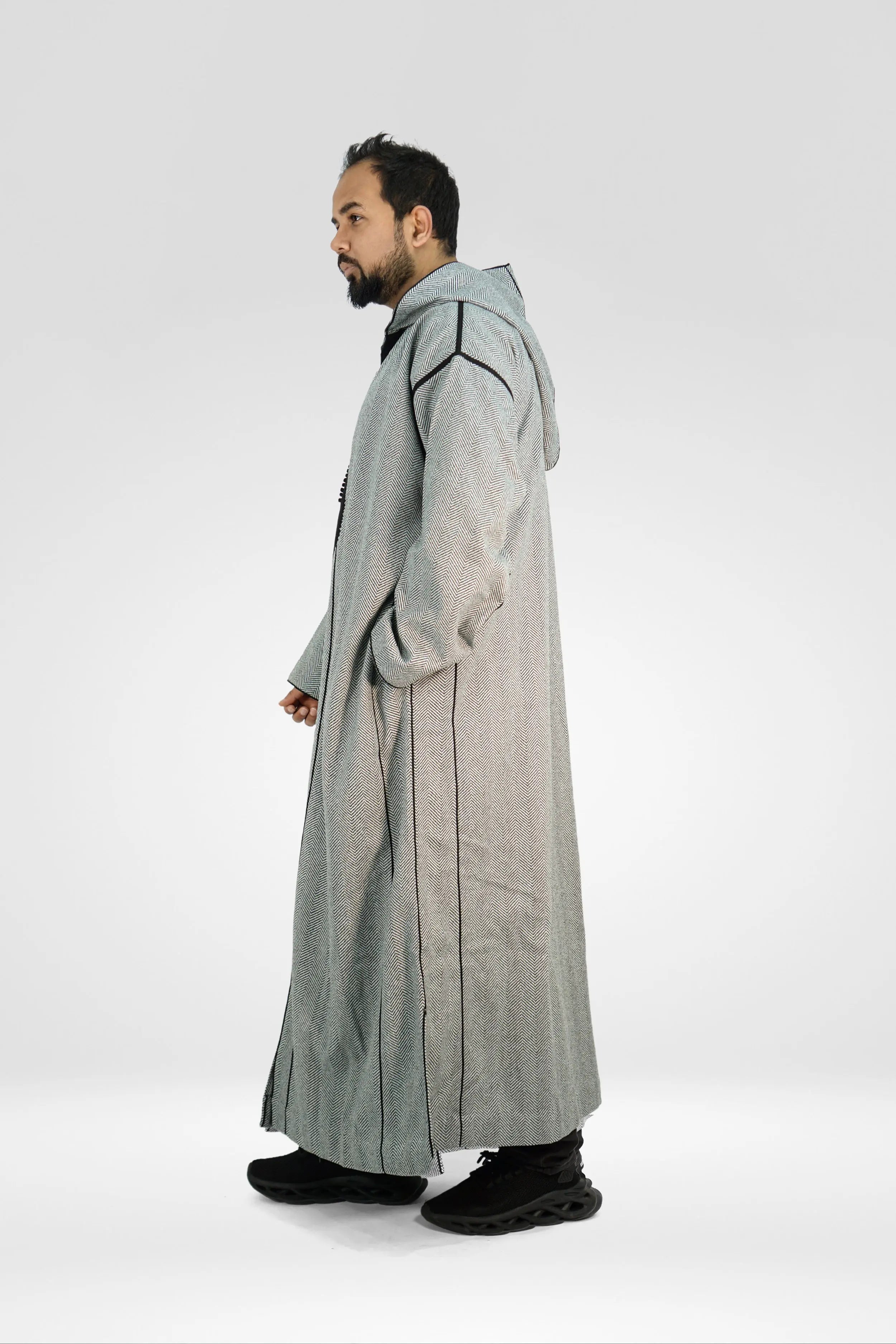 Shabron Thick Winter Thobe With Hoodie - Grey and Black almanaar Islamic Store