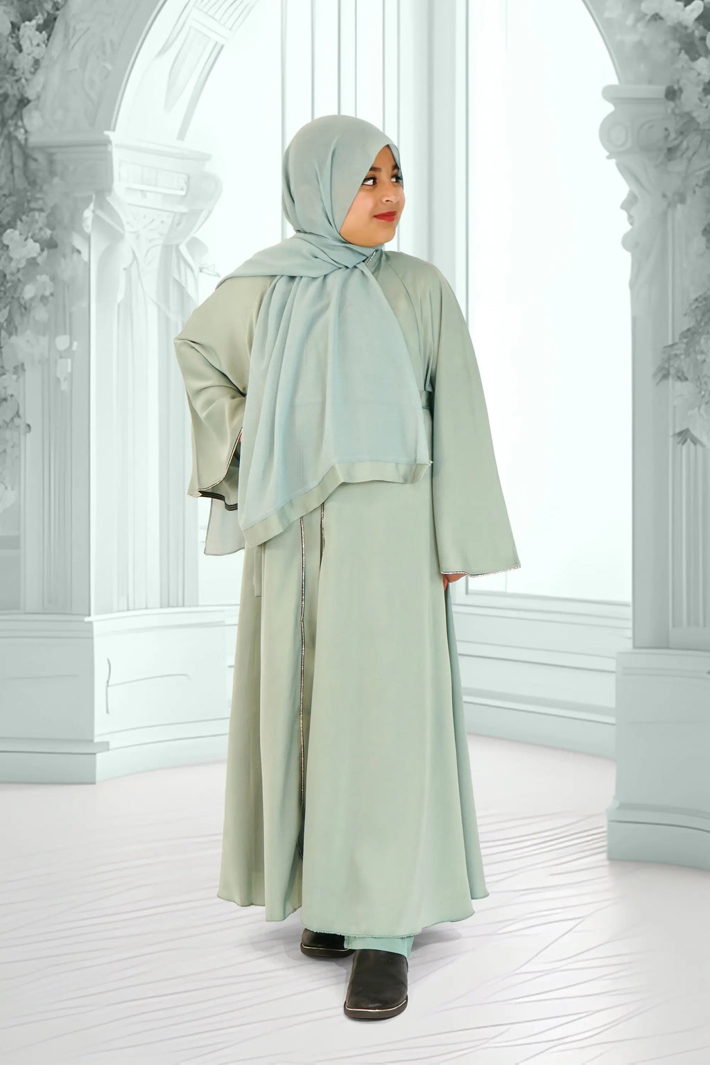 Girls TikTok Umbrella Abaya Mint almanaar Islamic Store