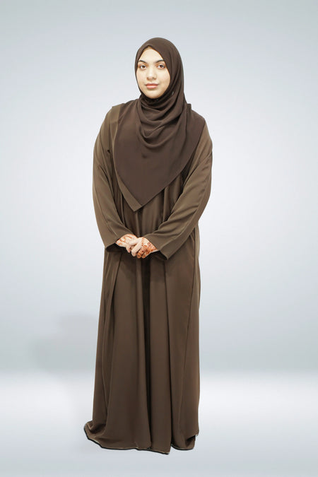 Premium Quality Korean Nida Plain Side Zip Abaya Dark Brown - almanaar Islamic Store