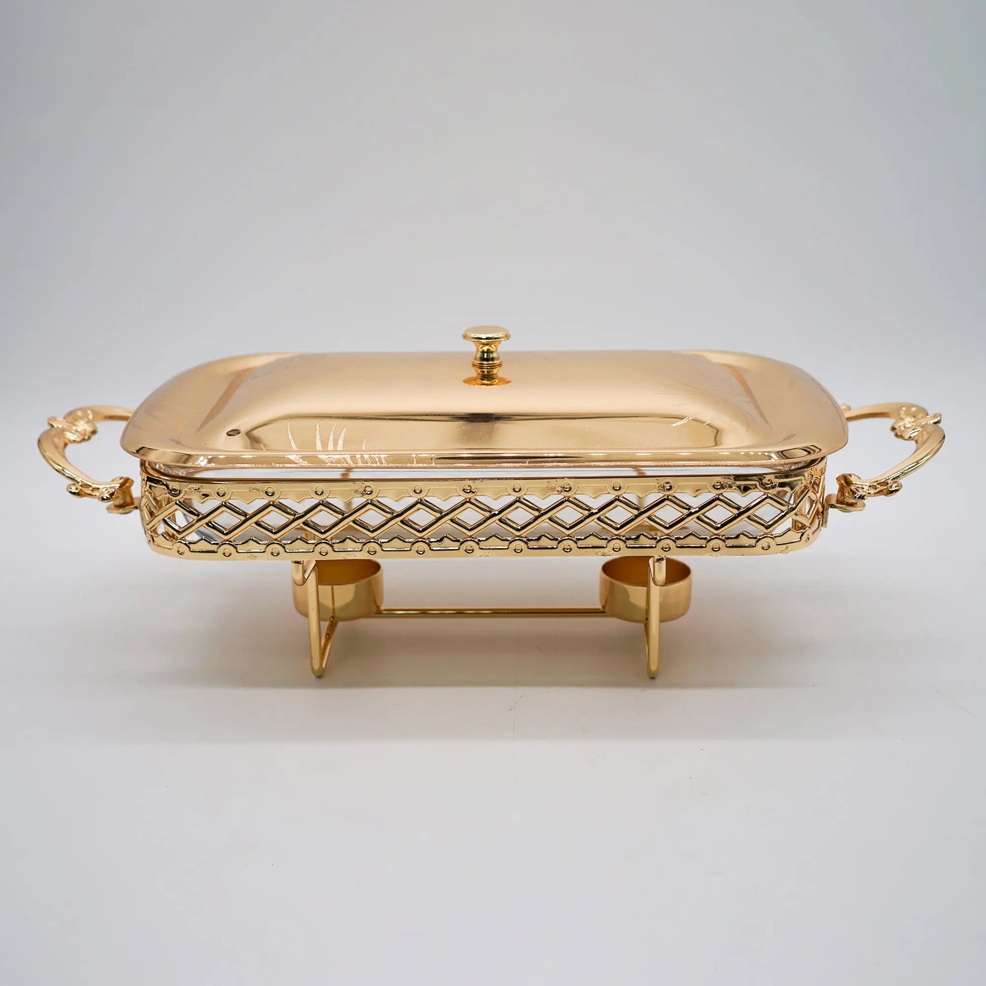 Luxury Golden Square Dish, Food Warmer, Stainless Steel Glass Serving Dish, Buffet Hot Pot Chafing Dish - almanaar Islamic Store