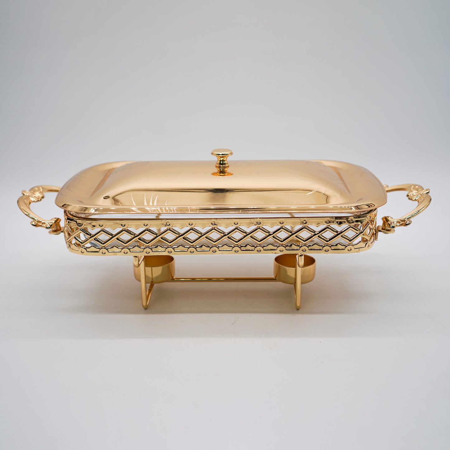Luxury Golden Square Dish, Food Warmer, Stainless Steel Glass Serving Dish, Buffet Hot Pot Chafing Dish