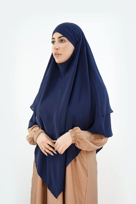 Two-Layer Khimar with Niqab – Modina Silk & Chiffon Navy almanaar Islamic Store