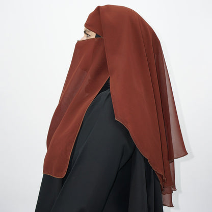 3 Layer Niqab Tie Back Brown-almanaar Islamic Store