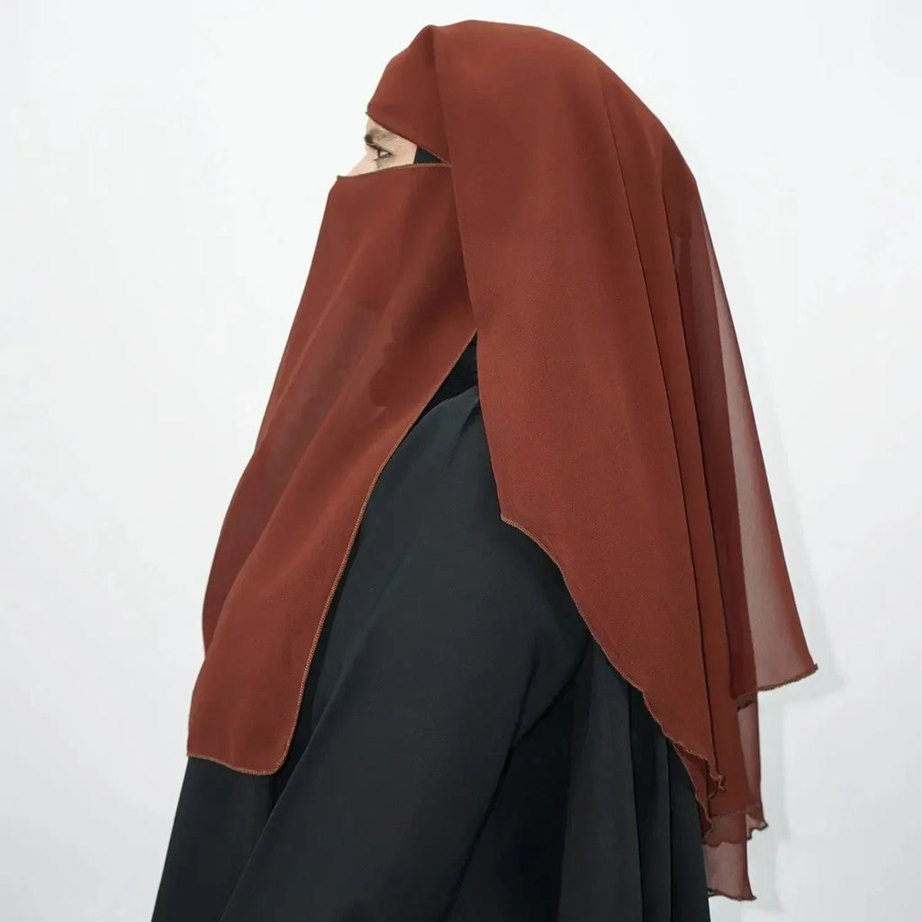 3 Layer Niqab Tie Back Brown - almanaar Islamic Store