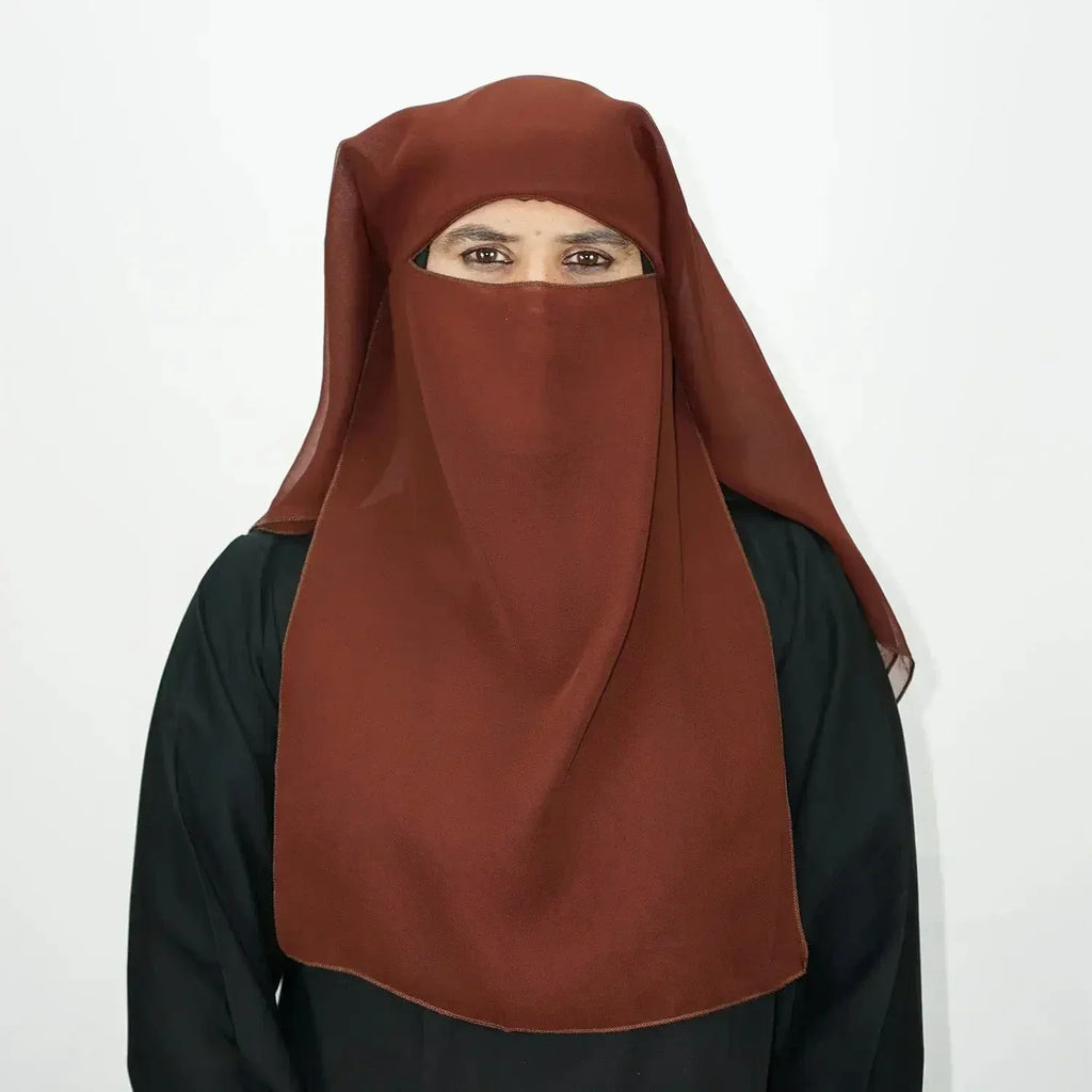 3 Layer Niqab Tie Back Brown - almanaar Islamic Store