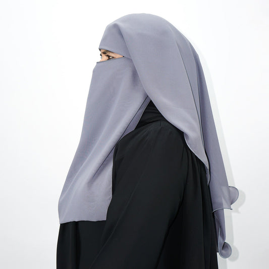 3 Layer Tie Back Niqab Dark Grey-almanaar Islamic Store