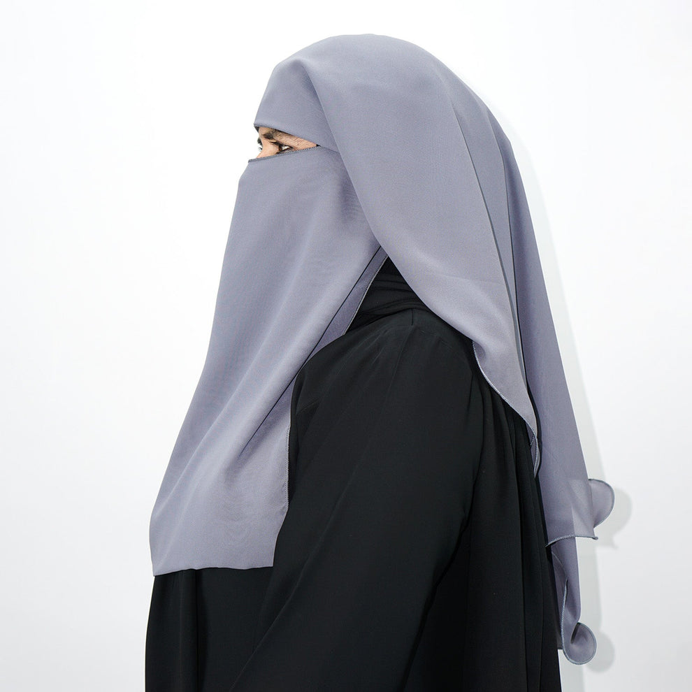 3 Layer Tie Back Niqab Dark Grey – almanaar Islamic Store