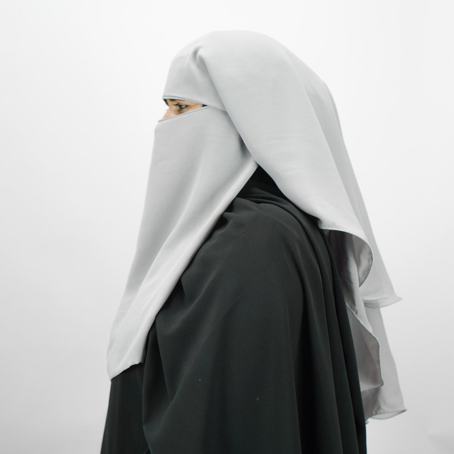 3 Layer Tie Back Niqab Grey-almanaar Islamic Store