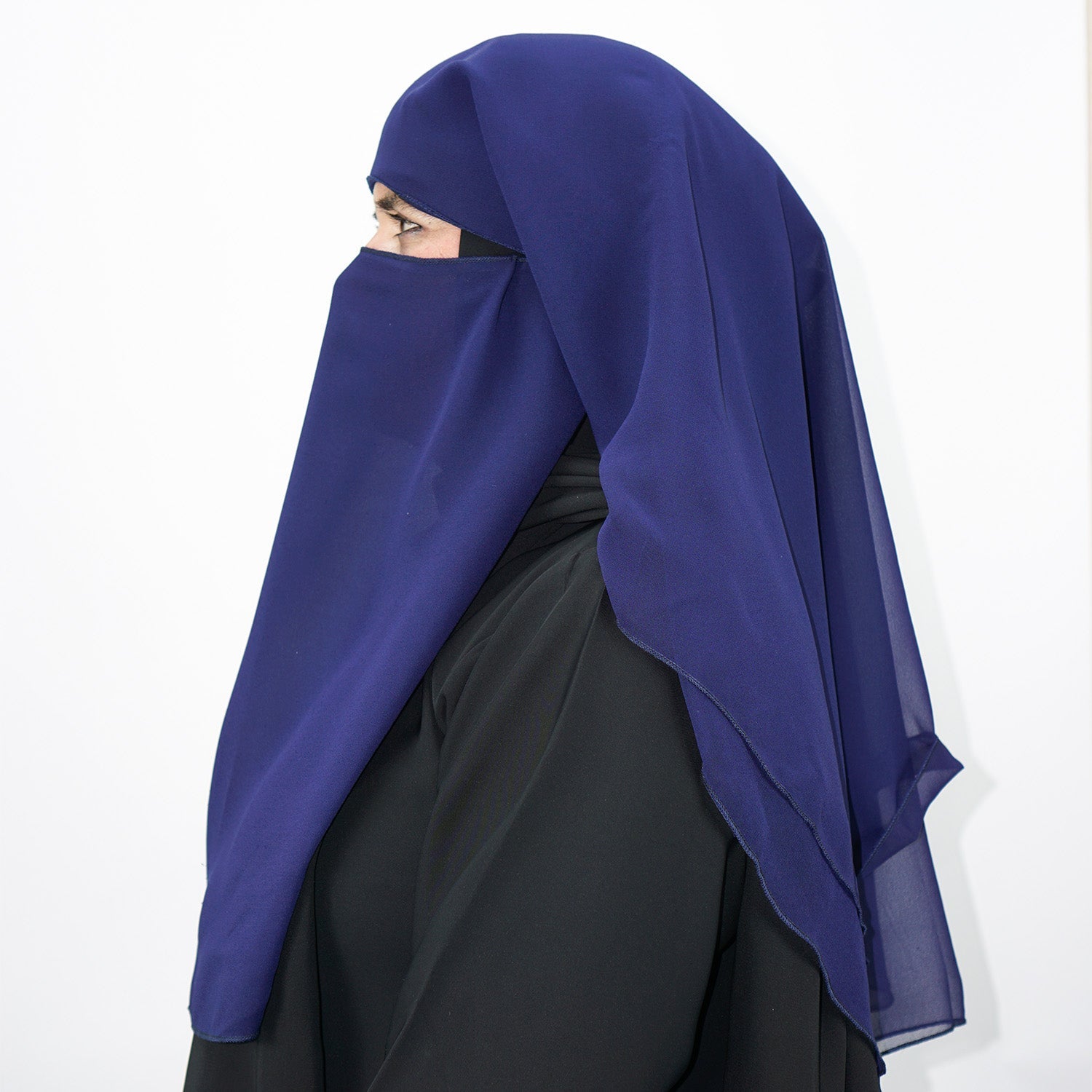 3 Layer Tie Back Niqab Navy Blue-almanaar Islamic Store