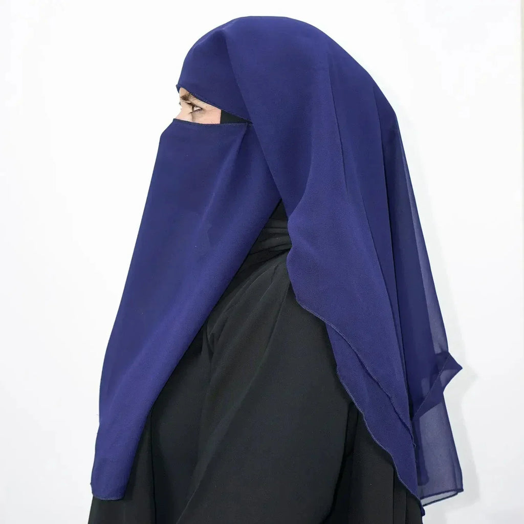 3 Layer Tie Back Niqab Navy Blue - almanaar Islamic Store