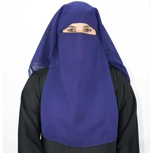 3 Layer Tie Back Niqab Navy Blue-almanaar Islamic Store