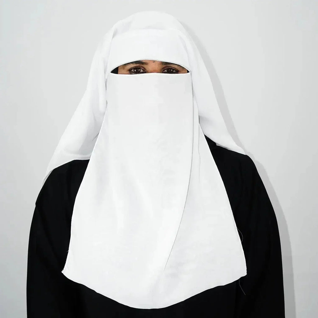 3 Layer Tie Back Niqab White - almanaar Islamic Store
