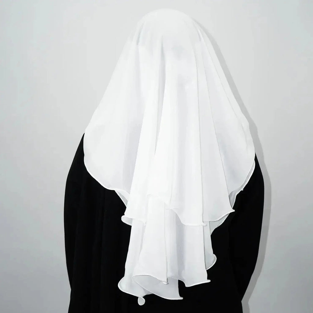 3 Layer Tie Back Niqab White - almanaar Islamic Store