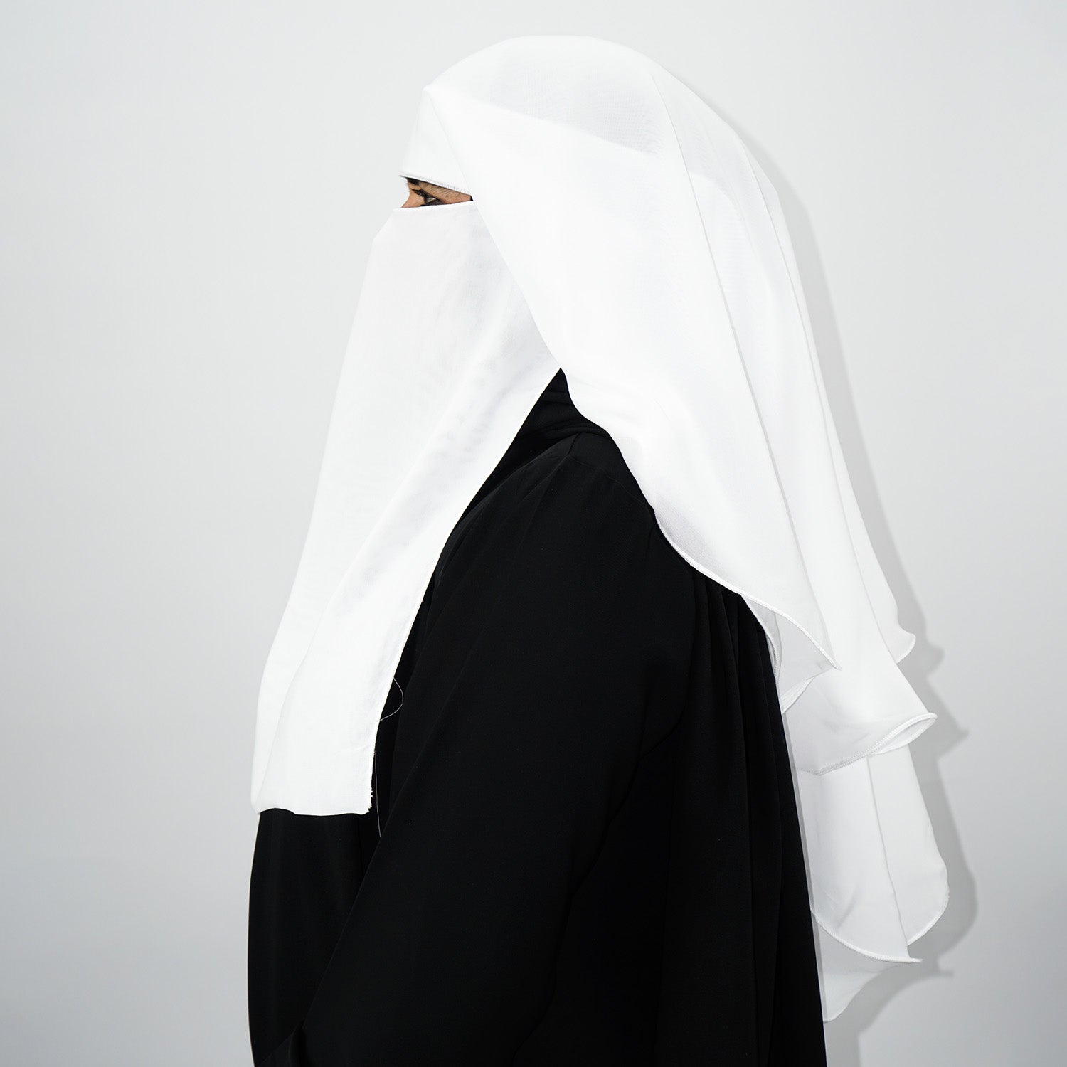 3 Layer Tie Back Niqab White-almanaar Islamic Store