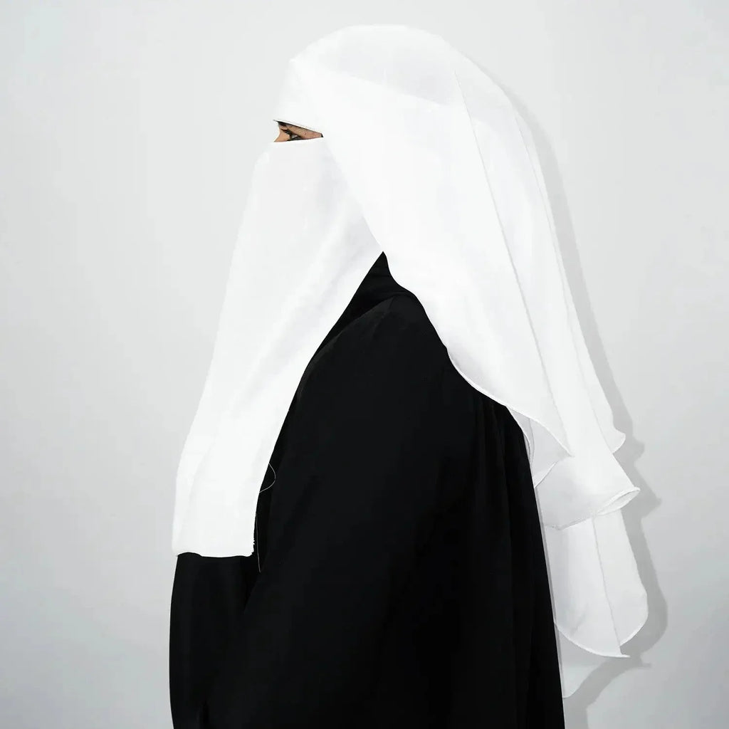 3 Layer Tie Back Niqab White - almanaar Islamic Store