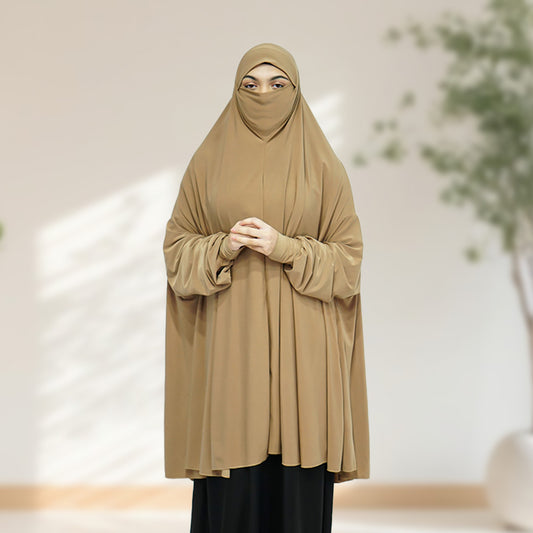 One Piece Prayer Hijab with Sleeve Beige