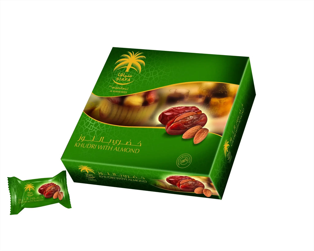 Siafa Khudri Dates with Almond – 300g (Product of Saudi Arabia) - almanaar Islamic Store