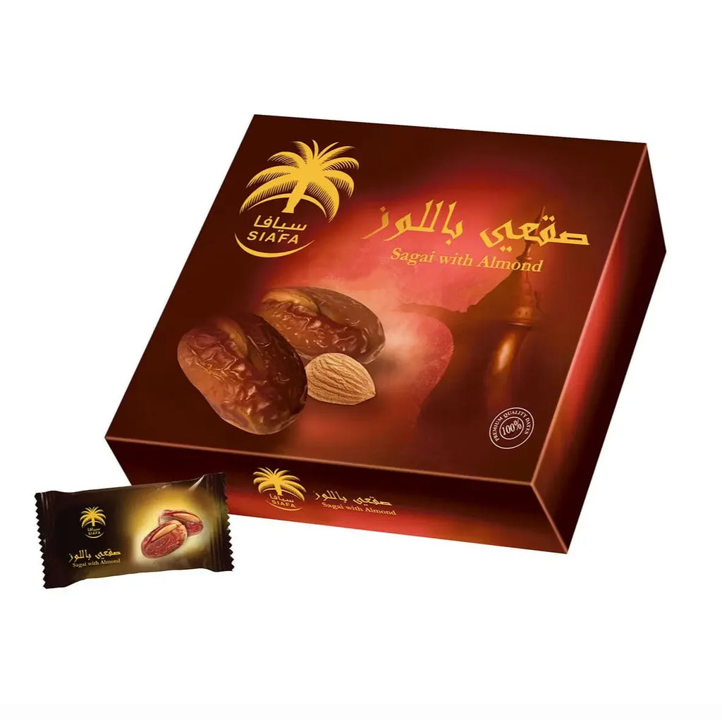 Sagai Dates with Almond Stuffing – 300g - almanaar Islamic Store