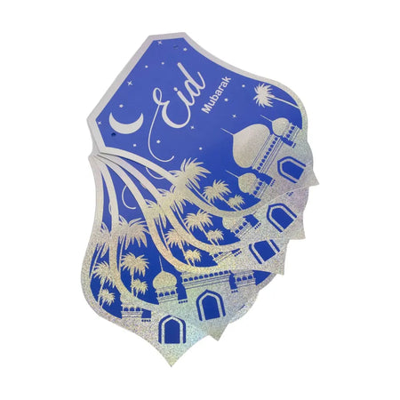 Eid Mubarak Silver and Blue Stamping Foil Paper Banner - almanaar Islamic Store