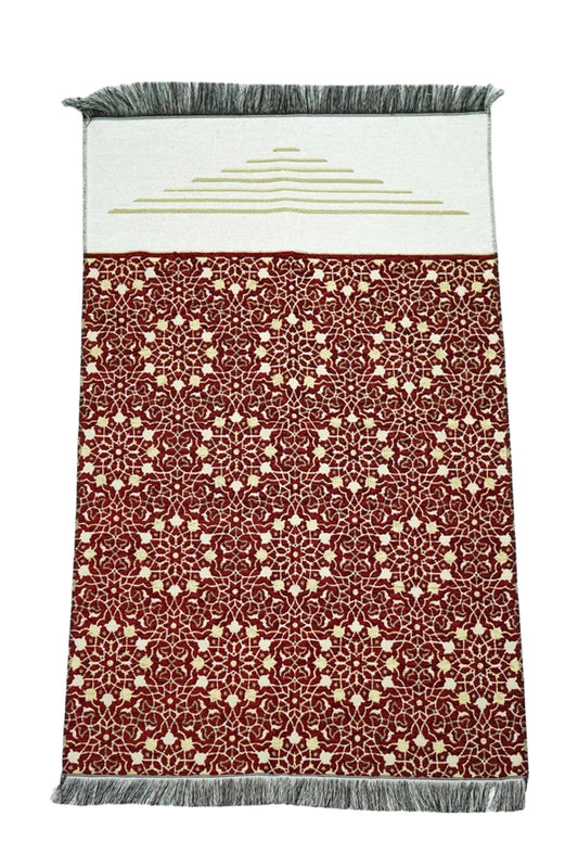 Luxury Maroon Velvet Islamic Prayer Rug Floral Pattern