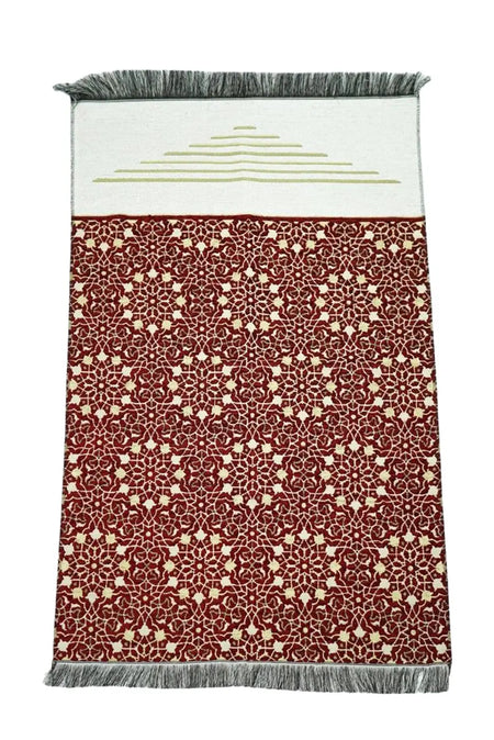 Luxury Maroon Velvet Islamic Prayer Rug Floral Pattern - almanaar Islamic Store