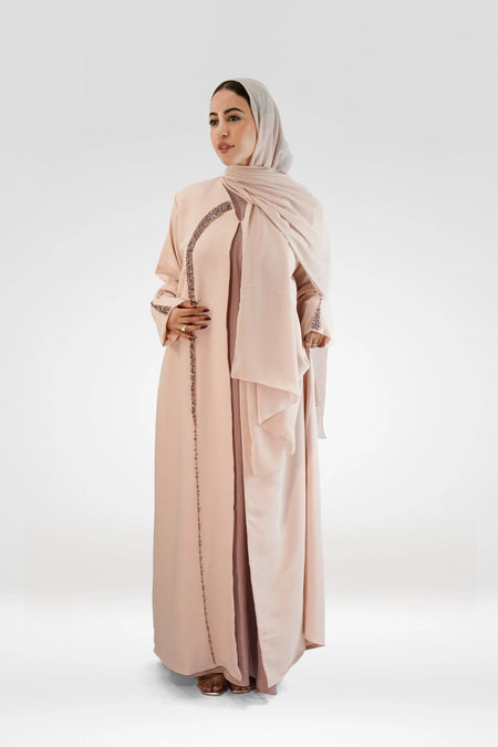 Pink Kimono Abaya with Front Beading - almanaar Islamic Store