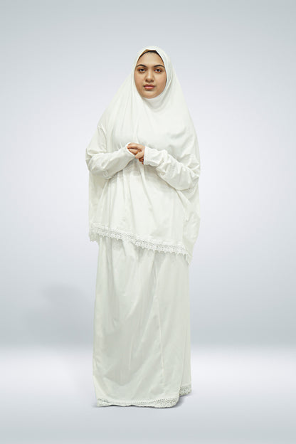 Two-Piece Prayer Cloth Set with Lace Off-white