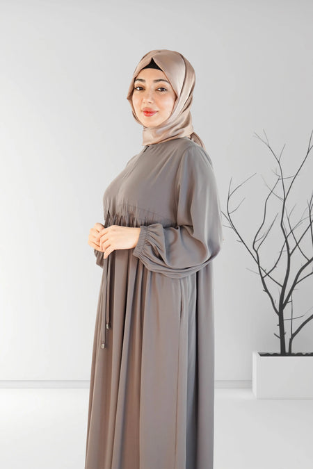 Long Summer Dress with Belt Grey | Almanaar Islamic Store