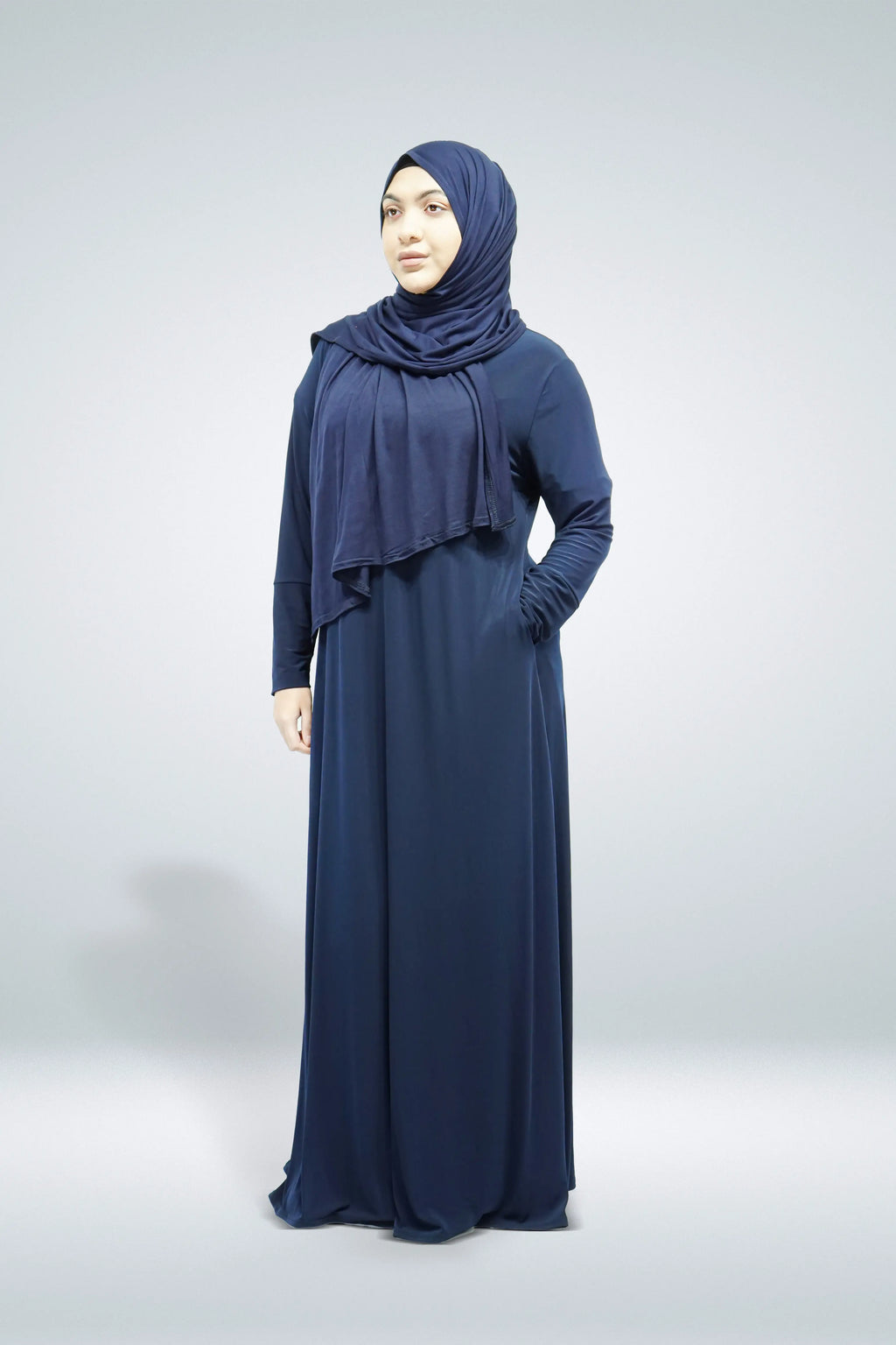 Navy Plain Jersey Abaya With Pocket - almanaar Islamic Store