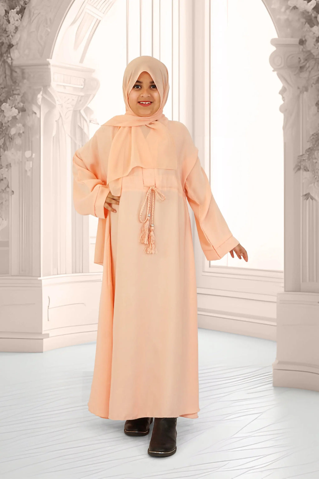 Girls Umbrella Belt Abaya Peach almanaar Islamic Store