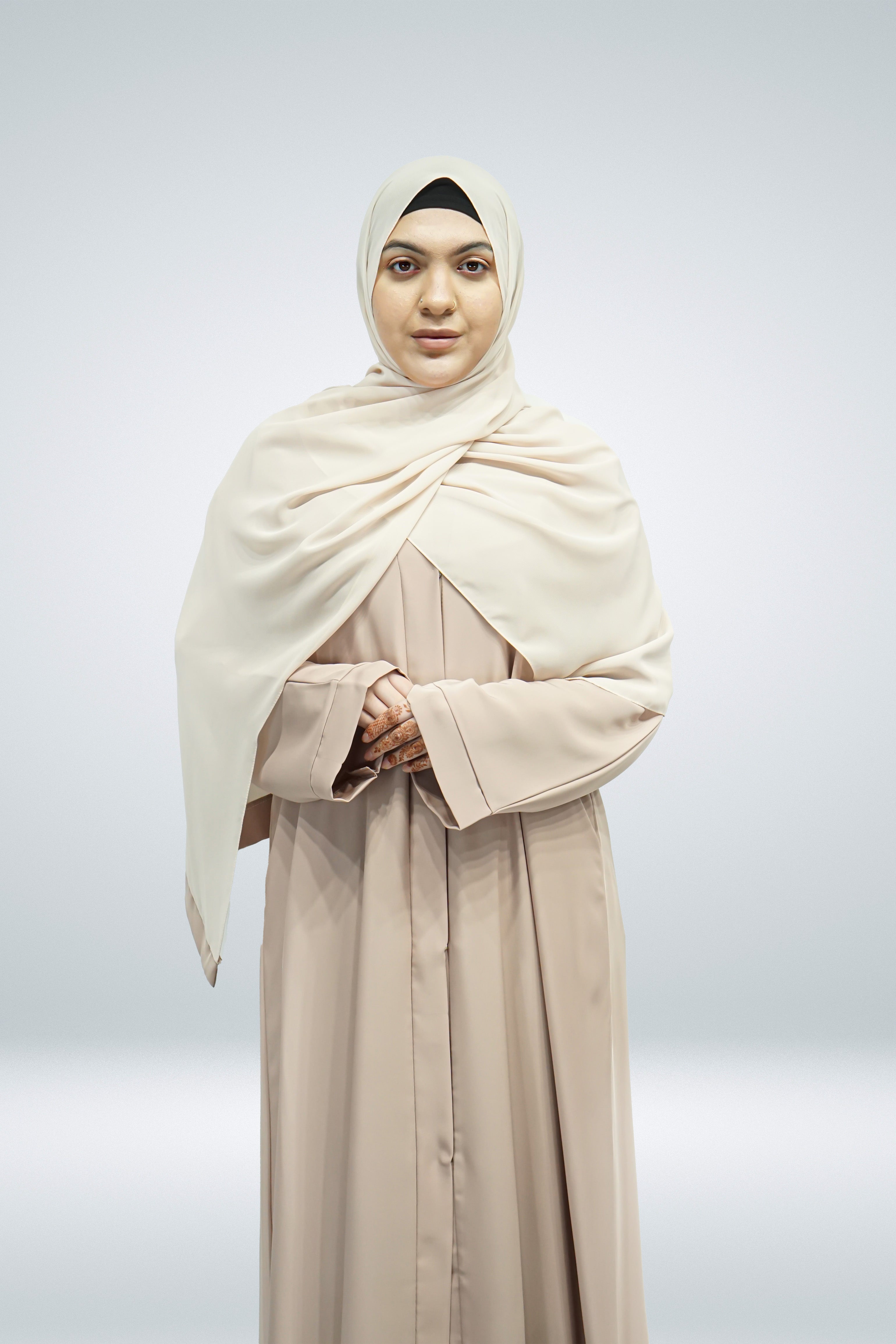 Full open Button Abaya Beige - almanaar Islamic Store