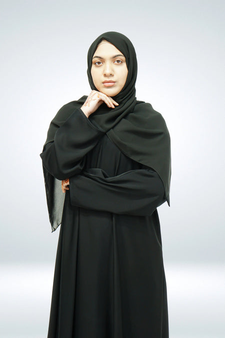 Premium Quality Korean Nida Plain Side Zip Abaya Black - almanaar Islamic Store