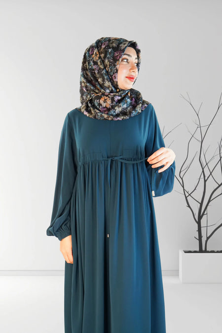 Long Summer Dress with Belt Teal | Almanaar Islamic Store