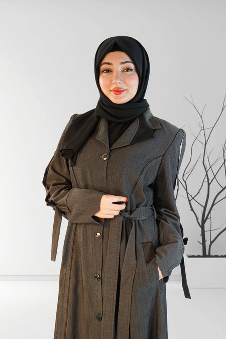 Stylish Striped Short Coat Dark Grey | Almanaar Islamic Store