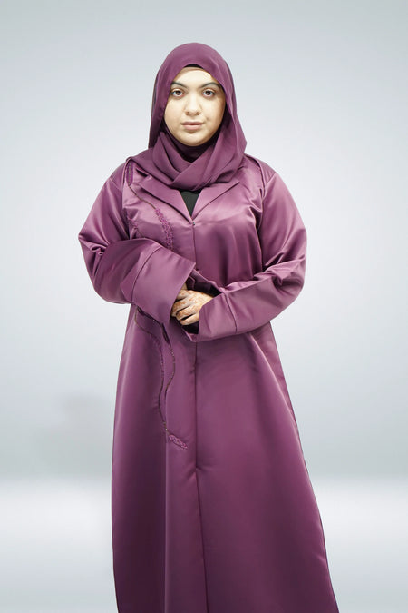 Purple Modern Abaya Jacket with Front Bead Work - almanaar Islamic Store