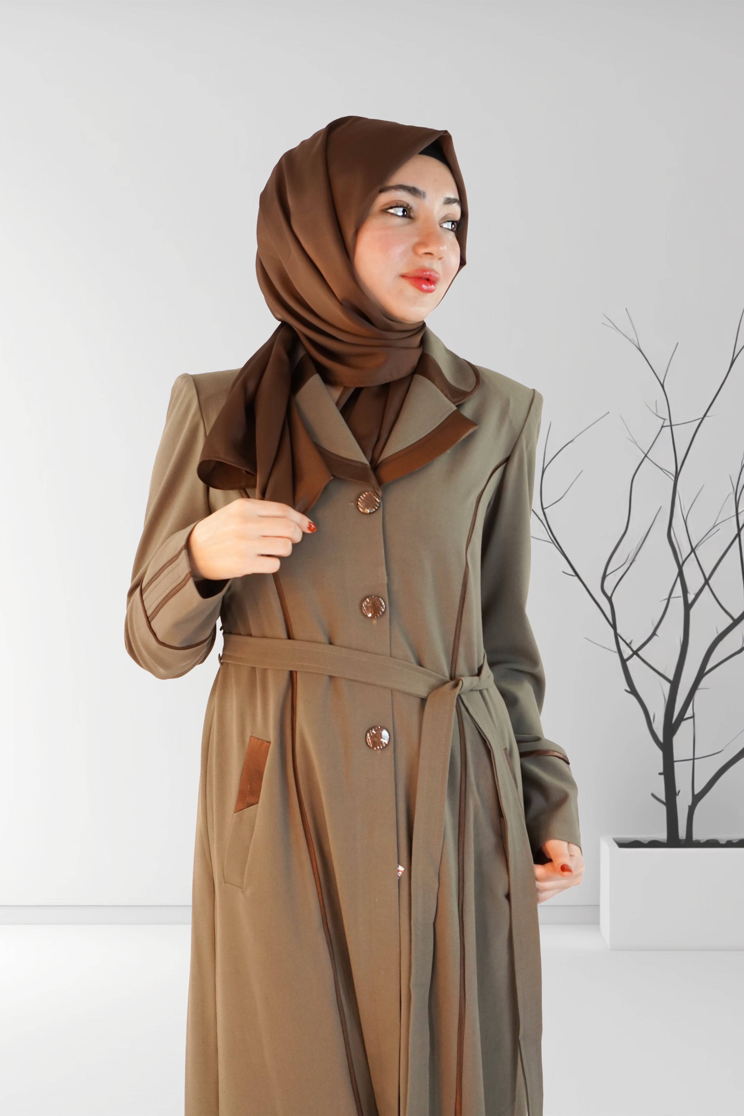 Long Winter Coat with Belt | Almanaar Islamic Store