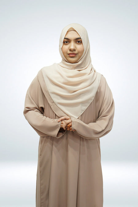 Premium Quality Korean Nida Plain Side Zip Abaya Beige - almanaar Islamic Store