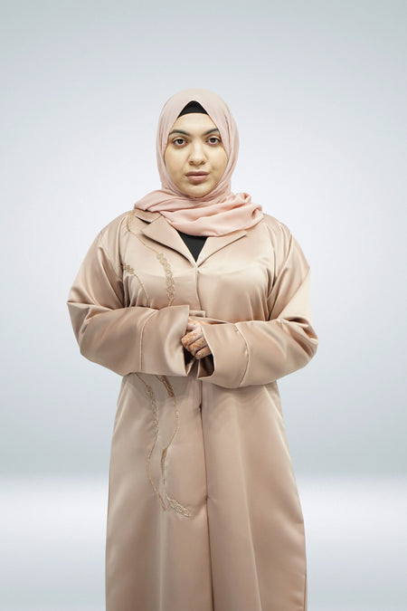 Nude Modern Abaya Jacket with Front Bead Work - almanaar Islamic Store