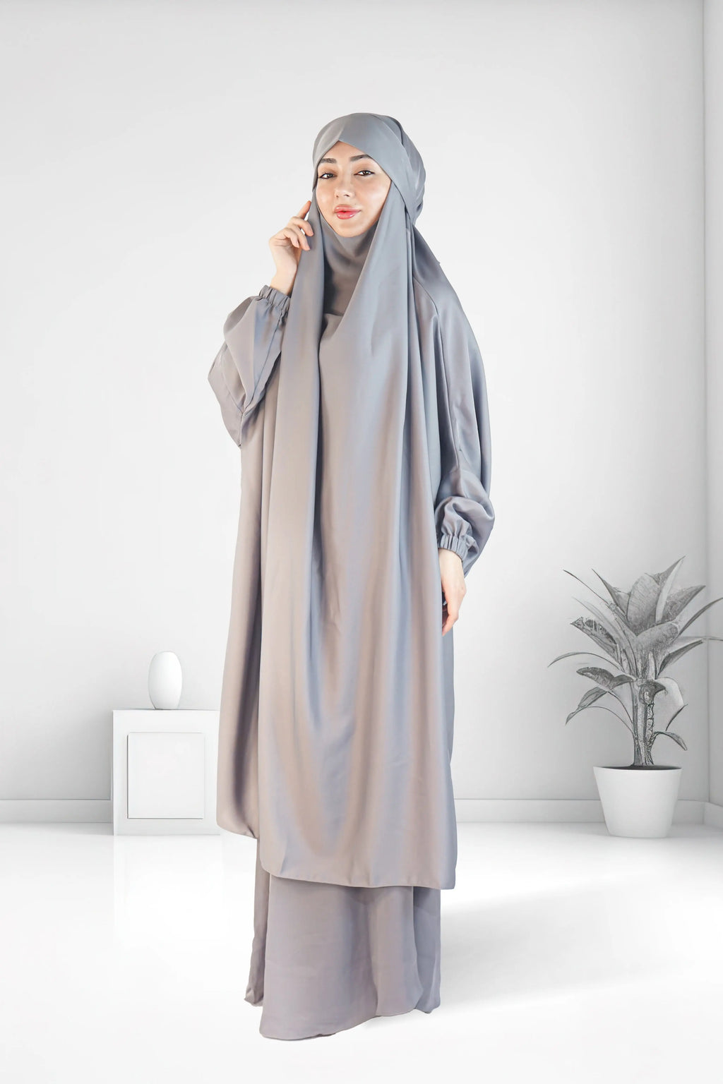 Premium Two Piece Jilbab Set Light Grey almanaar Islamic Store