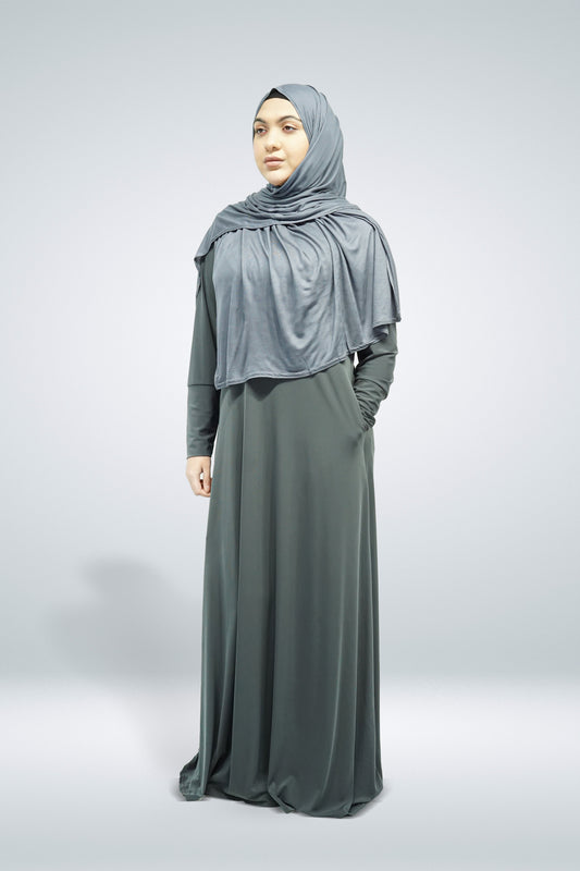 Dark Grey Plain Jersey Abaya With Pocket